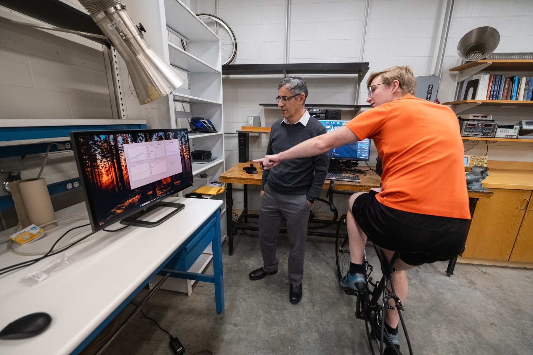 Alex collecting cycling fatigue data in the lab